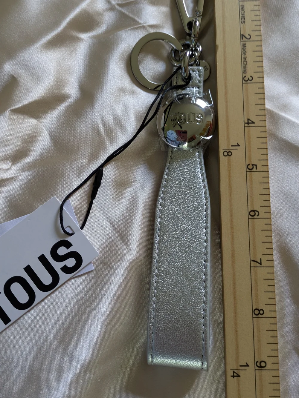 TOUS Silver Leather Strap Key & Charm Keychain